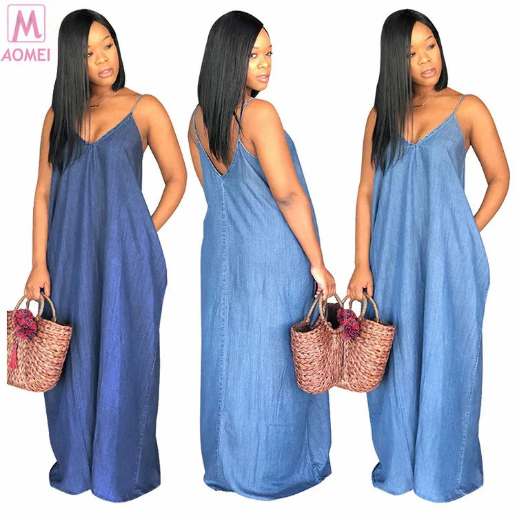 floor length denim dress