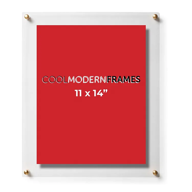 11x14 inch Modern Frames Clear Floating Double Panel Acrylic Picture Frame with Gold Hardware\n