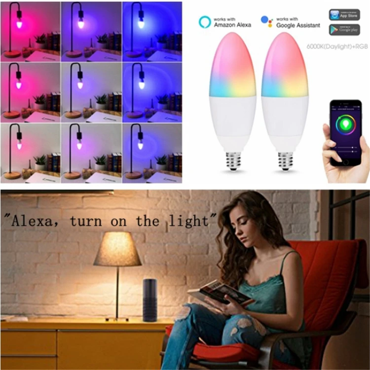 Factory Wholesale Tuya Wifi New Version E14 Colorful Change Color Wifi Smart Candle Light Bulb