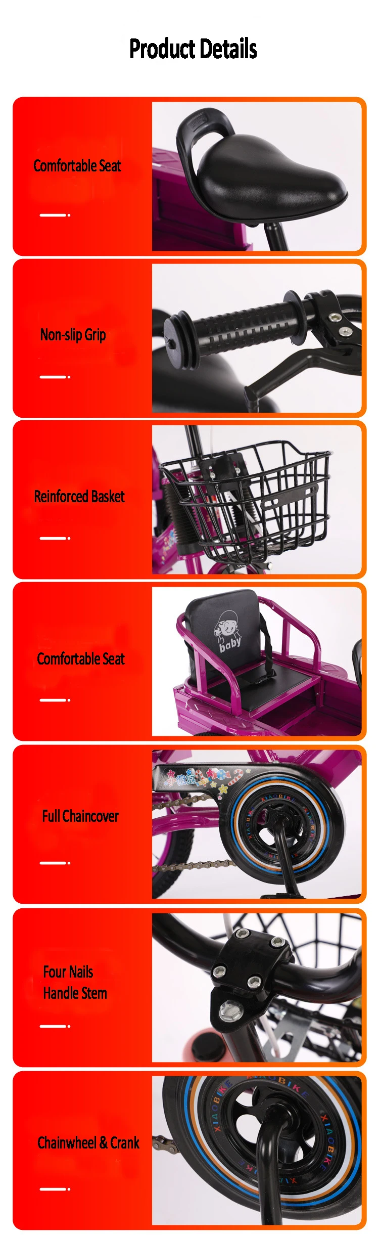 Safe Kids Bike Tricycle 3 Wheel High Carbon Steel Baby Bicycle Child