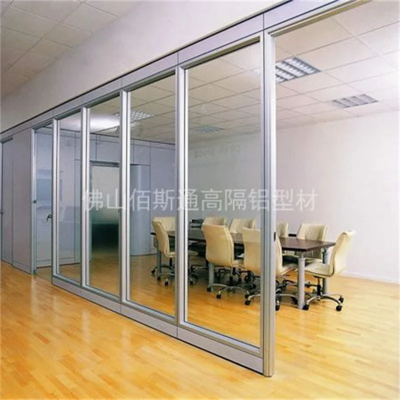 product 100mm wall thickness flat aluminum frame single glass partition with steel keel for executive offices-1