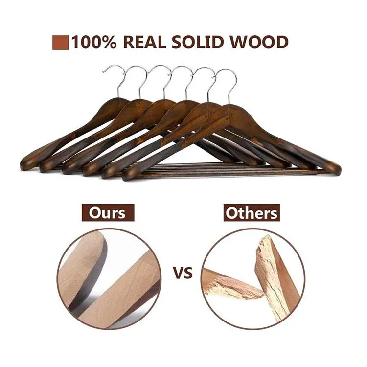 Wholesale Customized Logo Natural Dark Wooden Hanger Hangers For Cloths