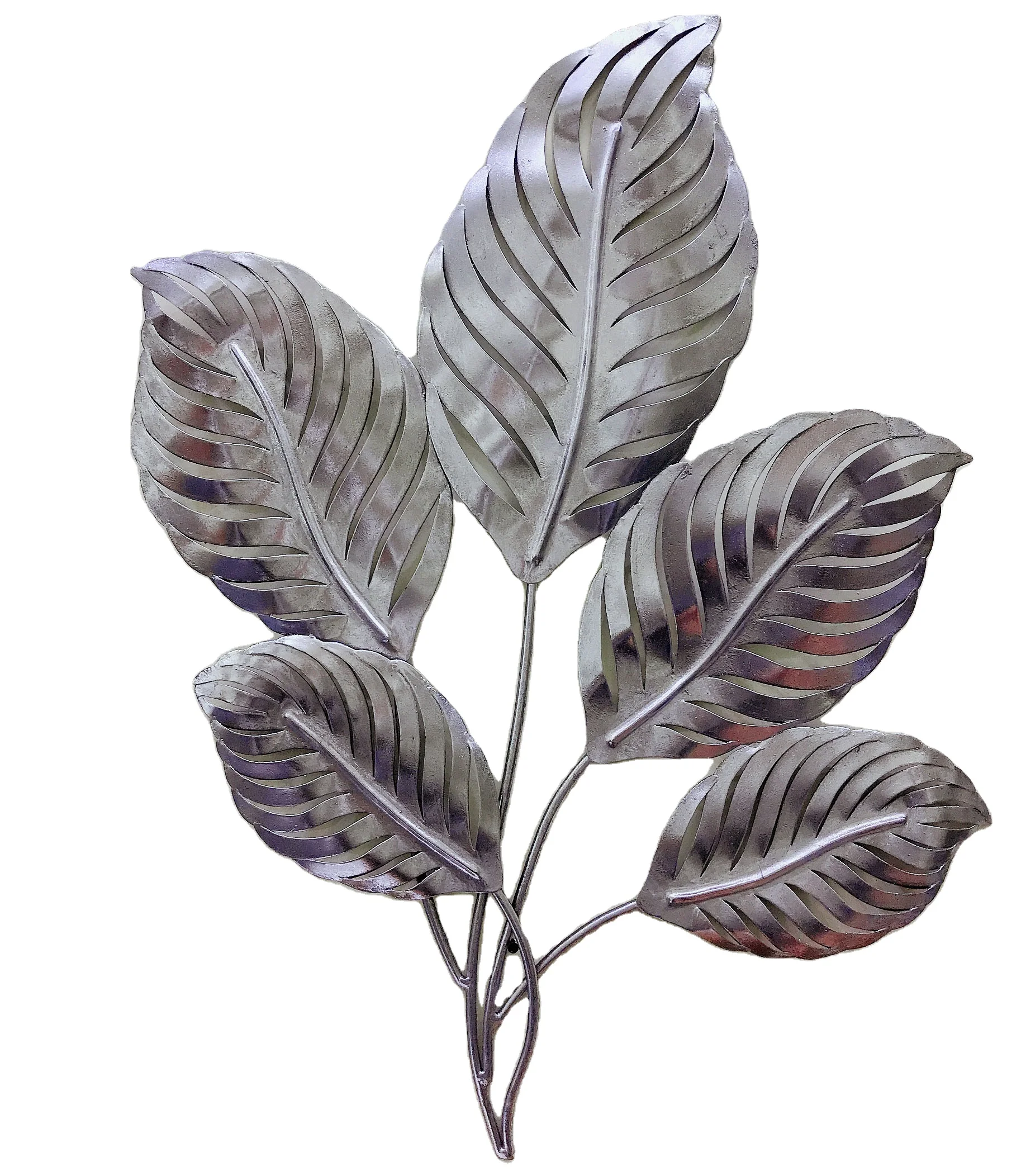 
Iron metal powder coated silver tree leaves wall decor 
