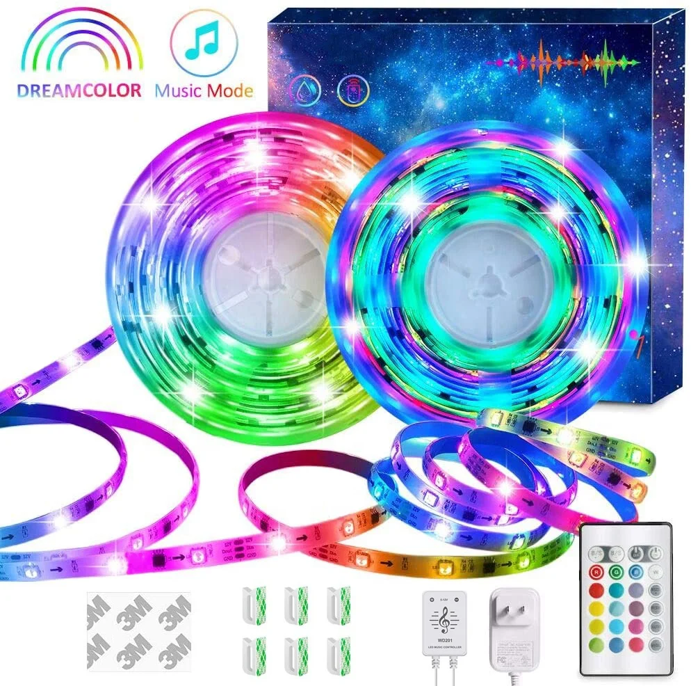 Remote Control 16.4ft 32.8ft Dynamic RGBIC Color Changing Chasing Effect Music Sync Addressable Dreamcolor LED Strip Light