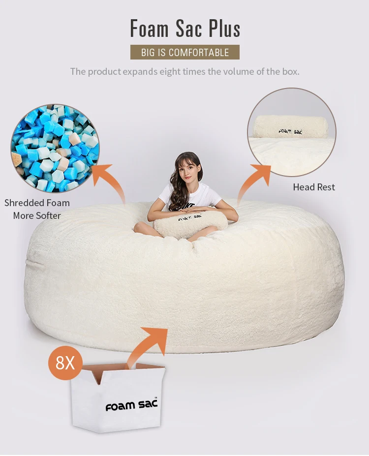 Foam Sac Sherpa Fabric 9ft 270cm Giant Xxl Faux Fur Extra Large Bean