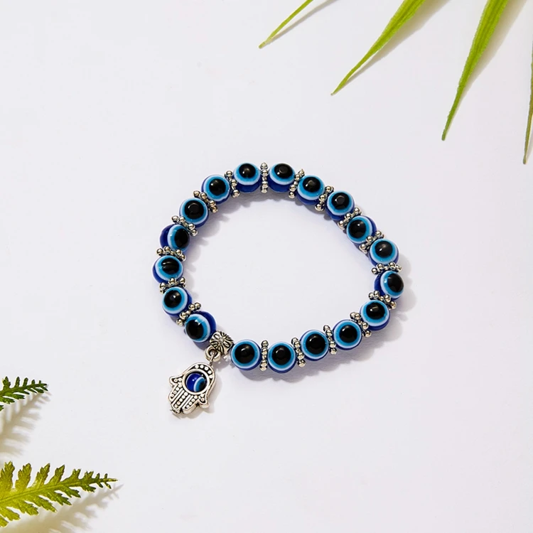 Fashion Blue Eyes Bracelet Evil Turkish Glass Beads Handmade Elasticity ...