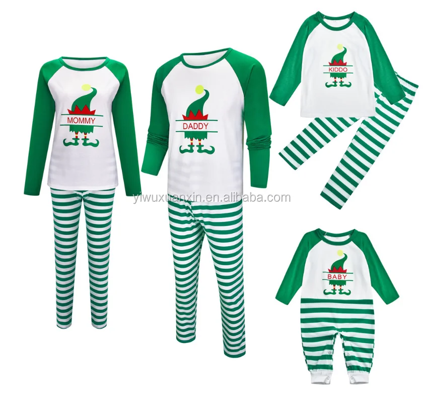 Cotton Holiday Sleepwear Family Matching Green Christmas Striped
