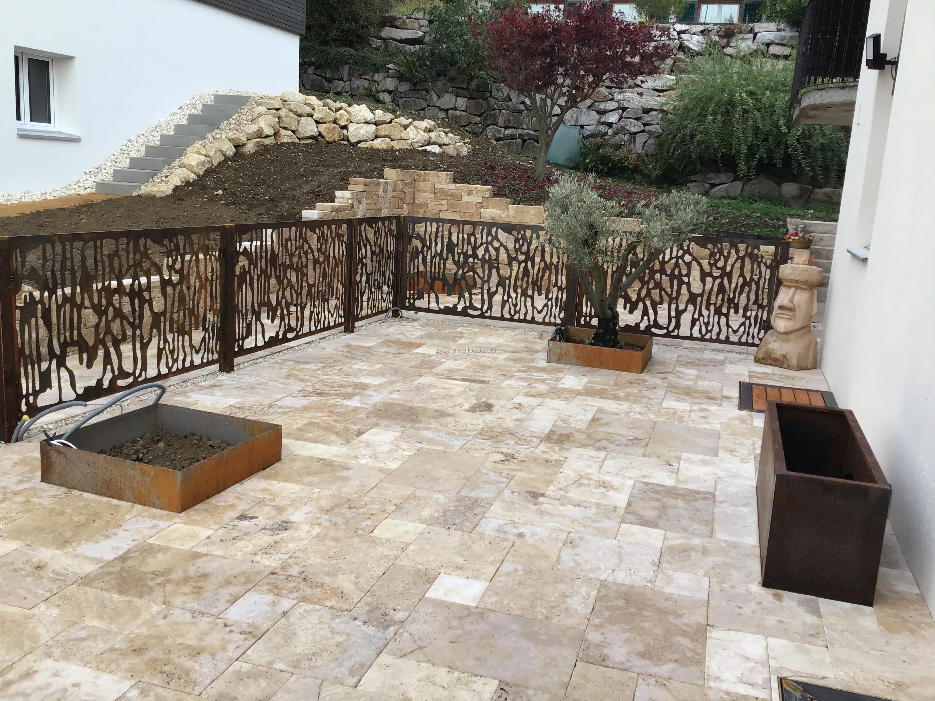 Laser Cut Corten Steel Screen Fence Panels With Powder Coated Black