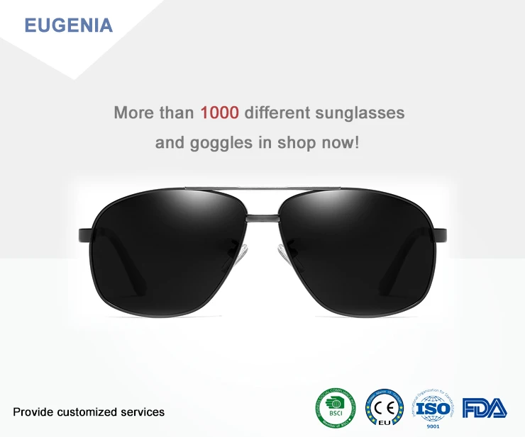EUGENIA Classic Fashion Men Metal Square Sunglasses with Polarized Lenses Gray and Blue New Style