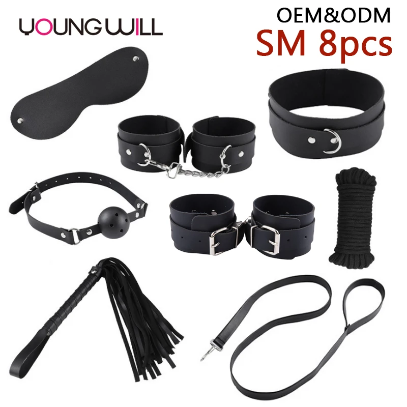 Youngwill Sm Leather 8 Piece Bundled Set Restraint Sex Products