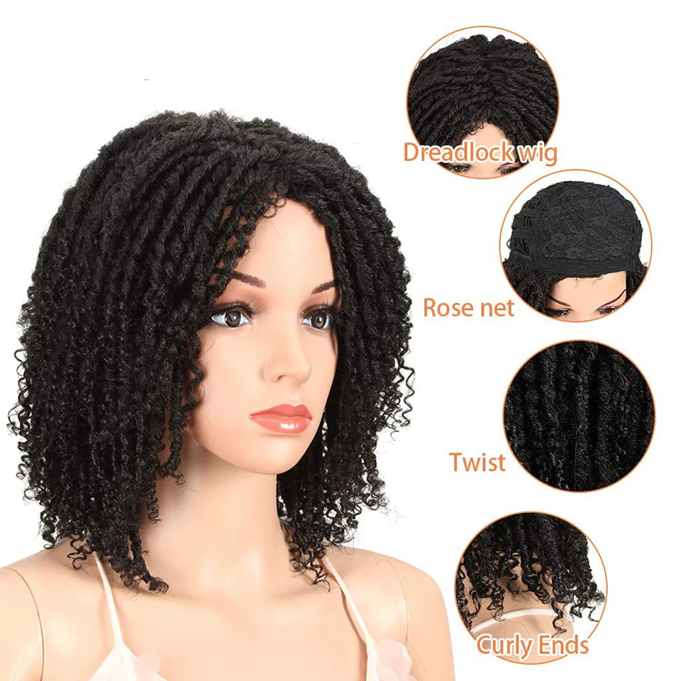 Rebecca Ombre Black Brown Color Dreadlock Wig Short Twist Wigs For ...