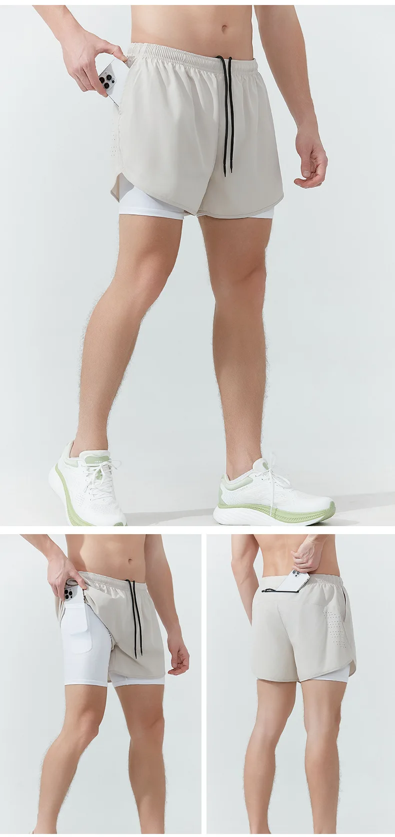 product mens summer sports shorts for gym beach double layer anti exposure marathon running fitness trunks three point design for-14