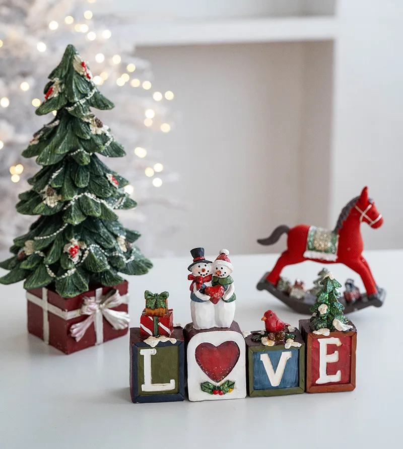 Resin Santa Claus Rocking Horse Festive Desktop Ornaments for Home Christmas Gifts for Holiday Party Crafts
