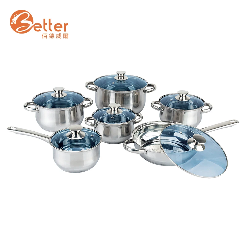 Buy New Product Stainless Steel Belly Body Shape Glass Lid Non Stick Cookware  Set Cooking Pot Kitchenware Cookware Sets from Jiangmen Baifa Industrial  Co., Ltd., China