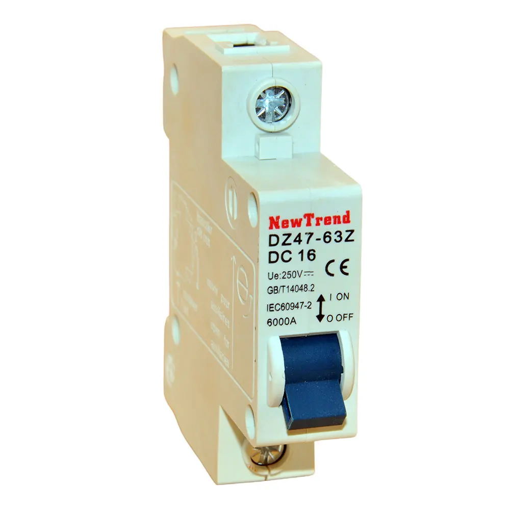 DZ47-63Z 2 Pole 63A 500V 1000V DC MCB 1 2 3 4 6 10 16 20 25 32 40 50 63 Amp 2P Solar DC Circuit Breaker 63A