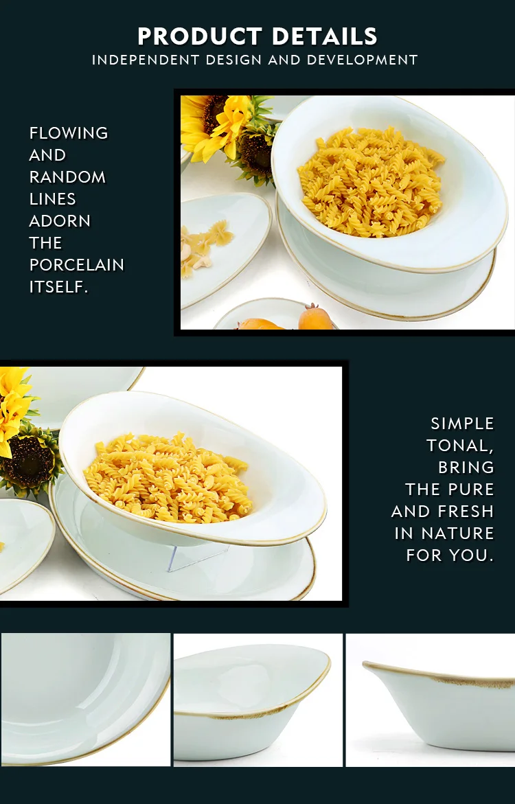 Wholesale Special Shape Hotel Ceramic Restaurant Ceramic Salad Fruit Food Dim Sum Porcelain Gold Rim Glass Charger Plates