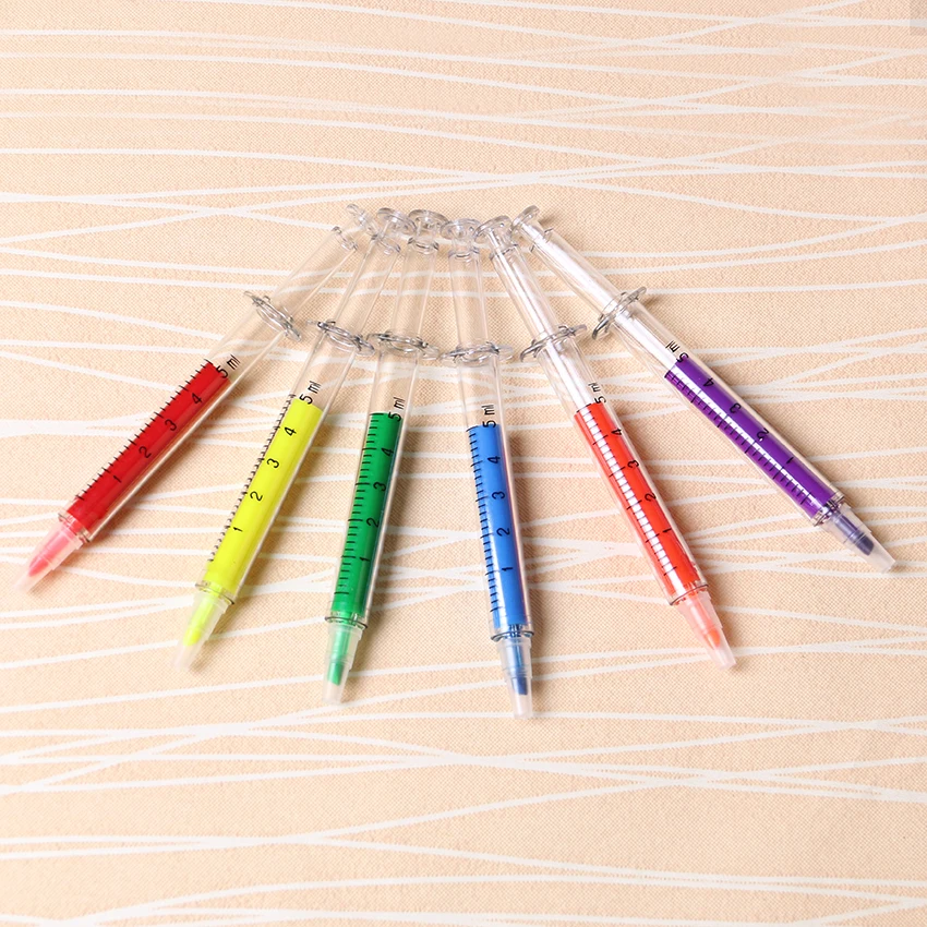 FayOK 6Pcs/Set Cute Stationery Needle Tube Syringe Highlighter Marker Nite Writer Pen Fashionable School Office Supplies