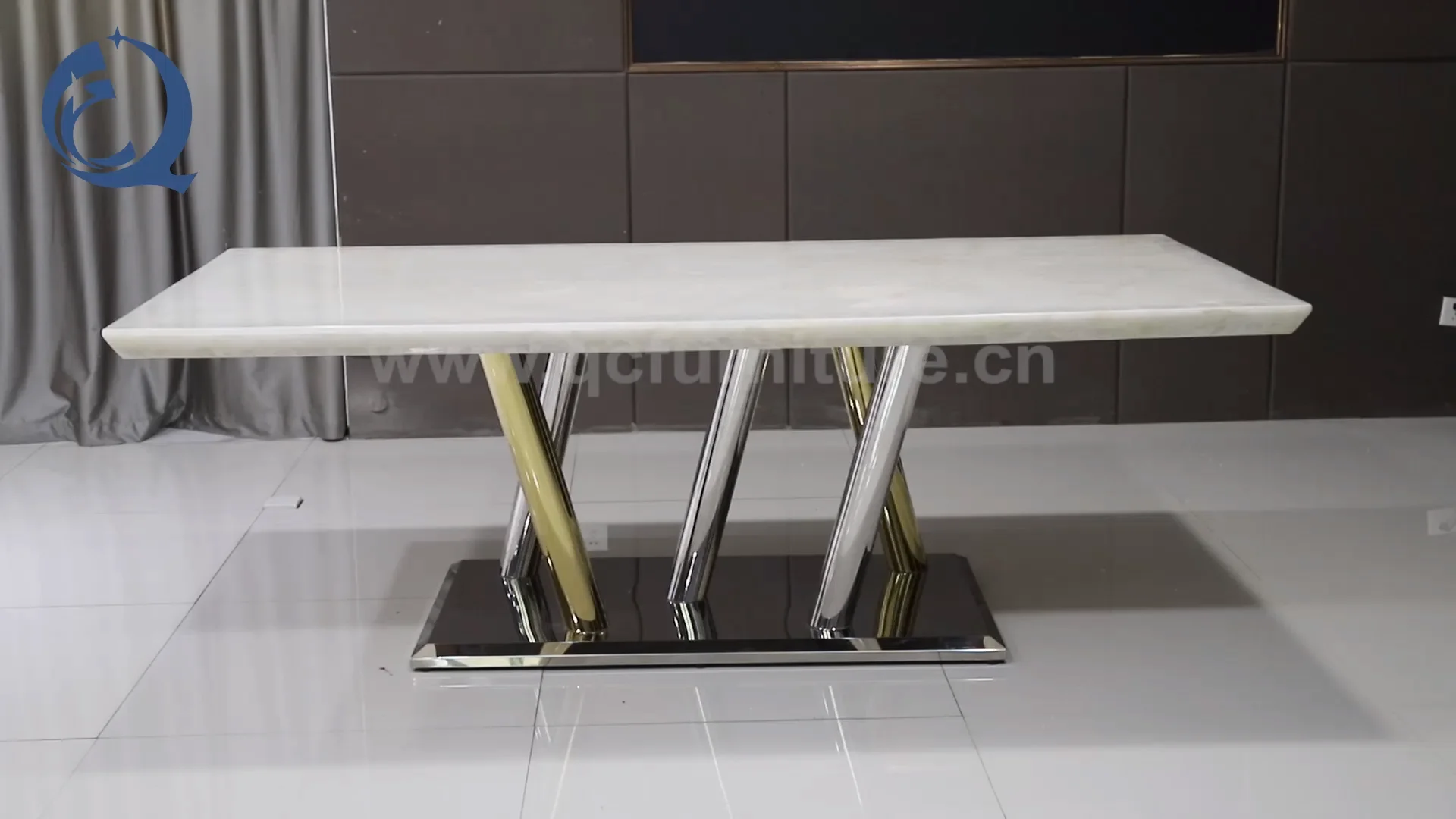 Modern Dining Room Furniture White Marble Top Stainless Steel Legs
