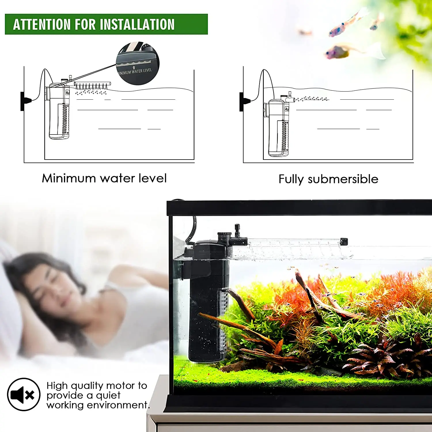 Aqqa Aquarium Internal Filter And Submersible Power Filter Intank With
