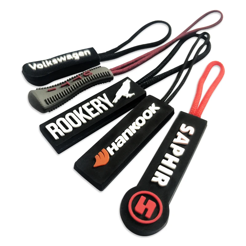 Custom Logo Rubber Cord Luggage Accessories Zipper Puller Pull Charms