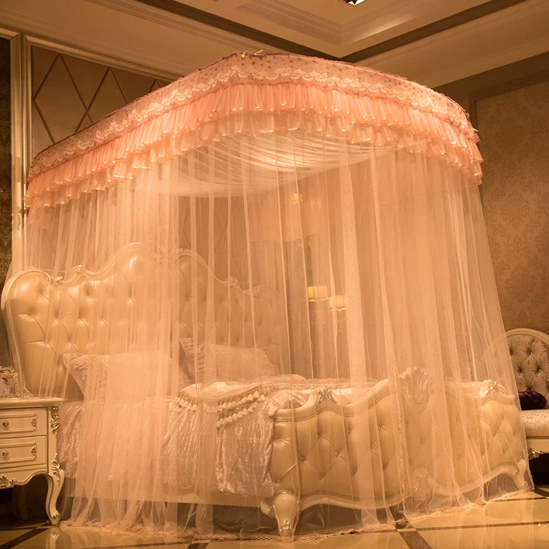 Factory Custom King Queen Full Size Square U Shape Guide Rail Bed Sleeping Mosquito Net