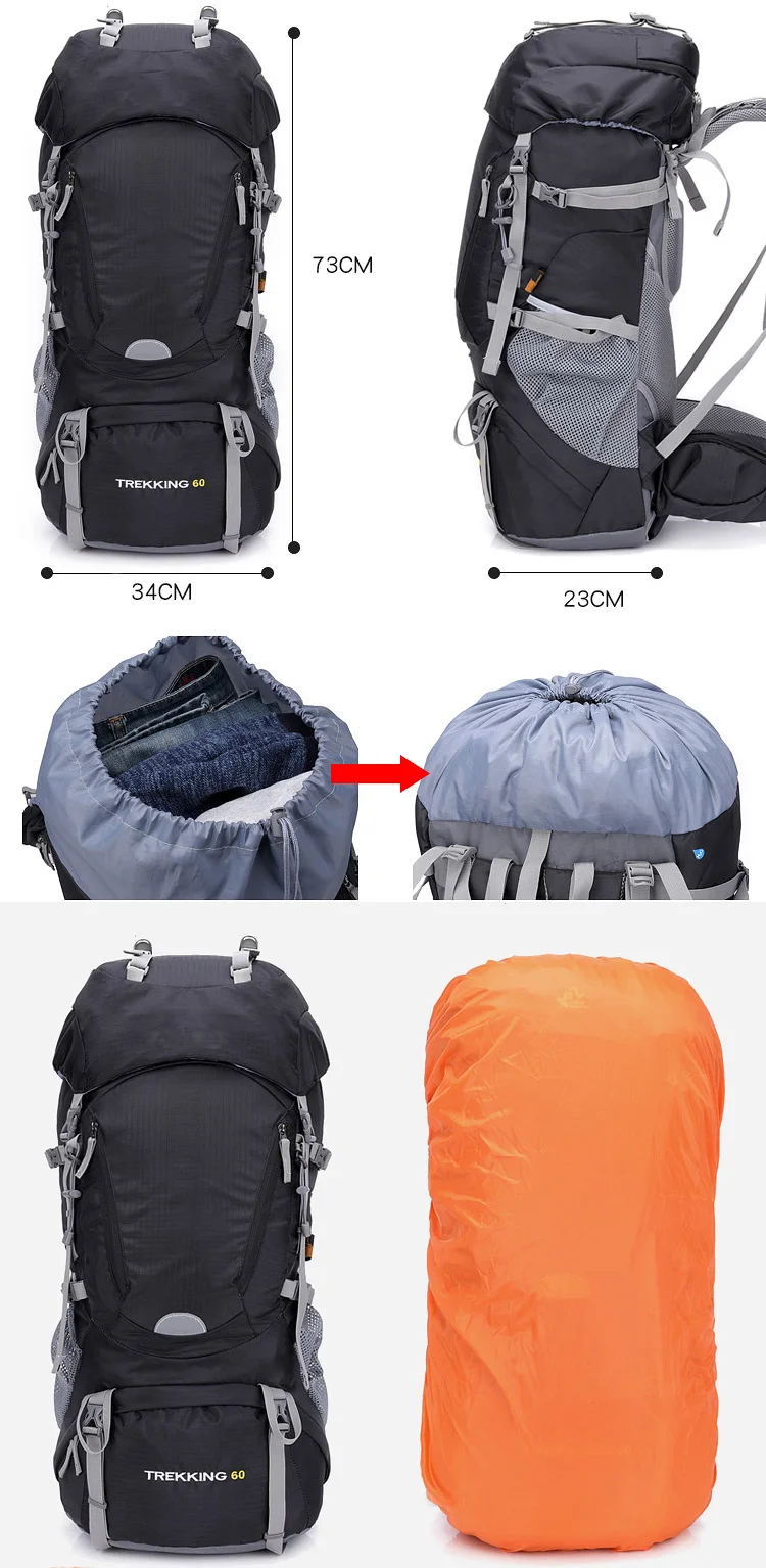 60l户外旅行徒步旅行背包露营包防水山地徒步旅行背包 - buy trekking