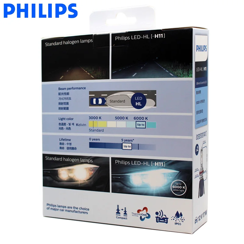 Philips Ultinon Essential H7 LED 12V 6000K Car LED Headlight Bulbs Auto HL Beam Thermal Cool 11972UEX2 luces led para auto 2PCS