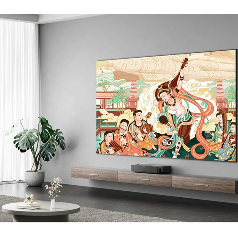 100-inch Mini-LED TV mounted on wall in modern living room