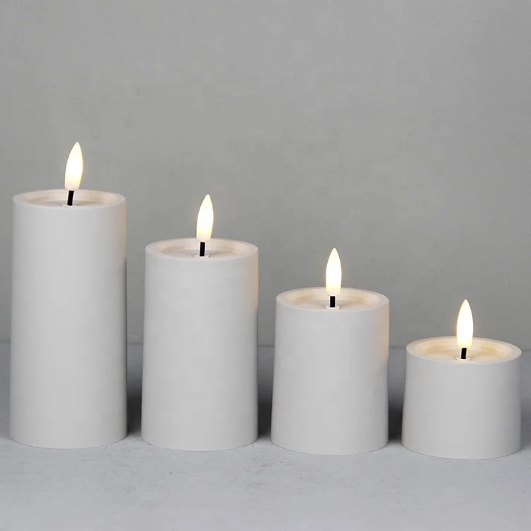 Plastic Slim Led Pillar Gray Battery Operated Timer Flameless Candles