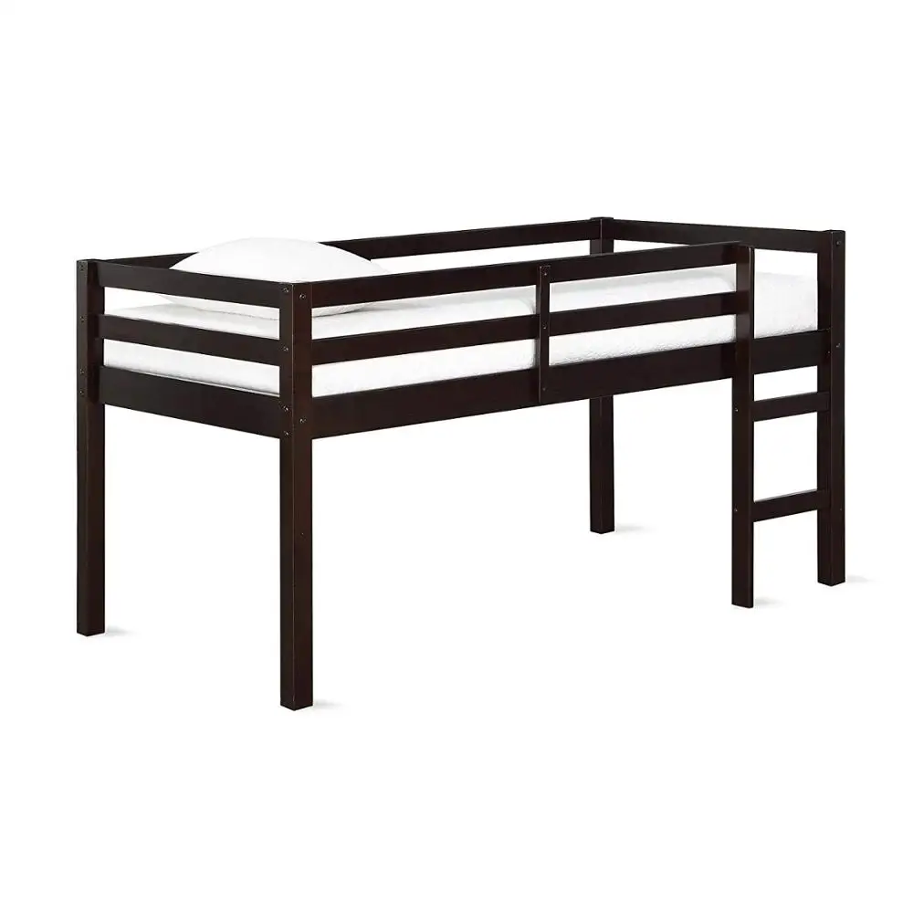 Solid Wood Loft Bed With Ladder And Side Safety Guard Rail Bunk Beds