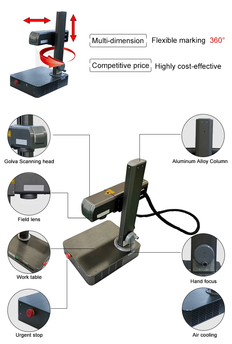 20w 30w 50w mini small 3d color portable mopa fibre laser raycus metal fiber laser marking machine