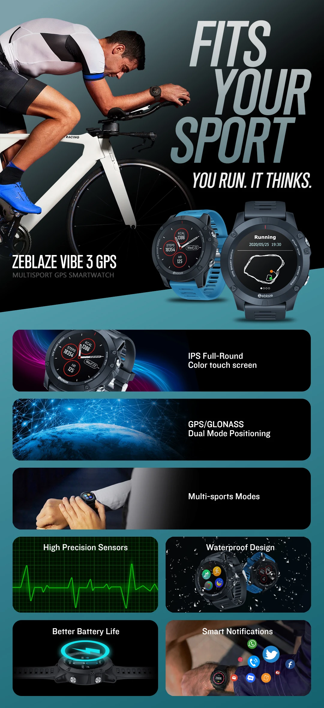 Zeblaze VIBE 3 GPS Smartwatch Heart Rate Multi Sports Modes Waterproof long Battery Smart Watch Zeblaze VIBE 3 GPS