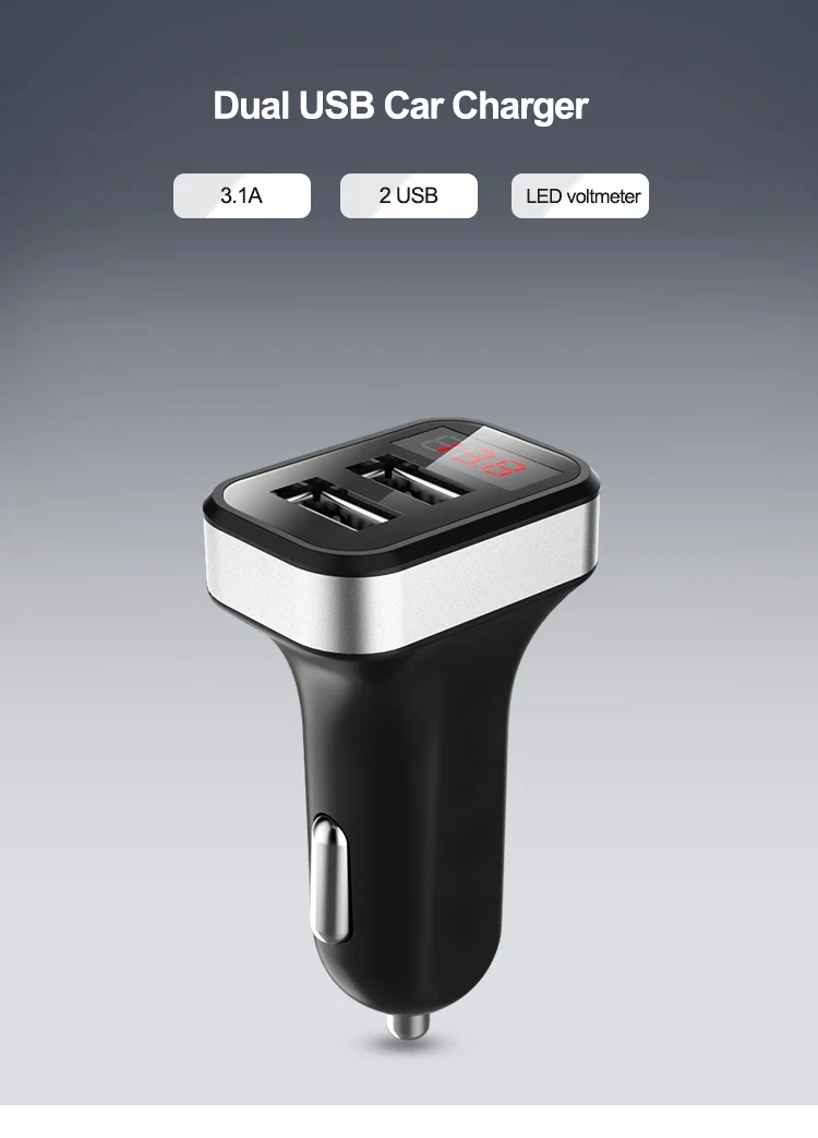 Cheapest Universal 5V 3.1A 2 Ports Dual USB Car Charger With LCD Screen LED Voltage Display For Nokia