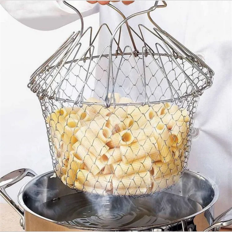 Kitchen Craft Wire Deep Fryer Basket Stainless Steel Mesh Foldable
