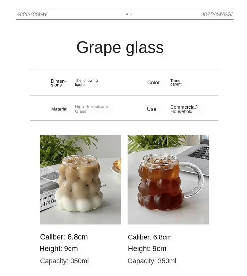 product wholesale creative high borosilicate grape shaped glass cup for coffee tea milk  water household coffee suit-1