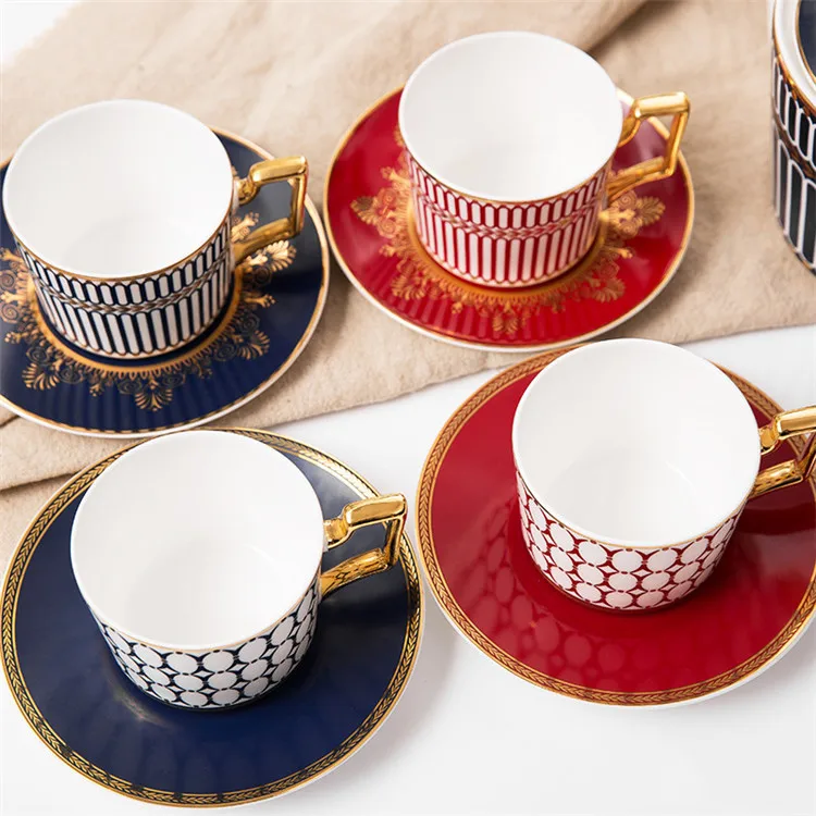 Luxury european royal bulk thin gold plates fine bone china cup saucer for restaurant 