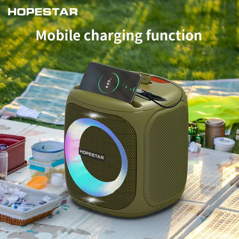 Hopestar 50W High-Power Subwoofer Outdoor for Bluetooth Speaker RGB LED Lighting 100 Microphone Battery Memory Card for Stage
