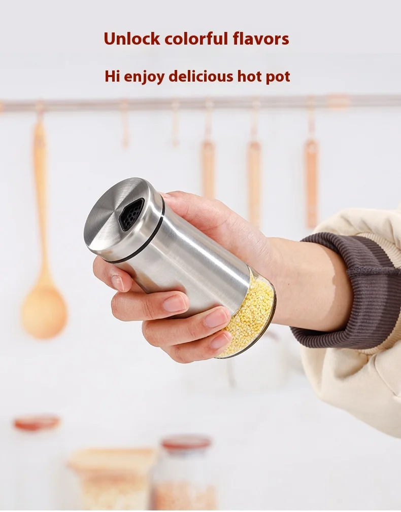 product wholesale 3oz modern design stainless steel glass spice jars 100ml seasoning bottle jars boxed kitchenware-0