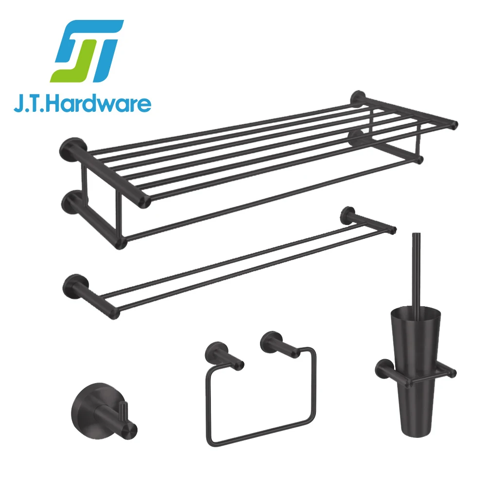 Modern Stainless Steel 304 Matt Black Washroom Accessories Set Bathroom