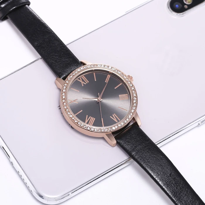 价格便宜lw402罗马皮表带女式手表时尚钻石女式腕表