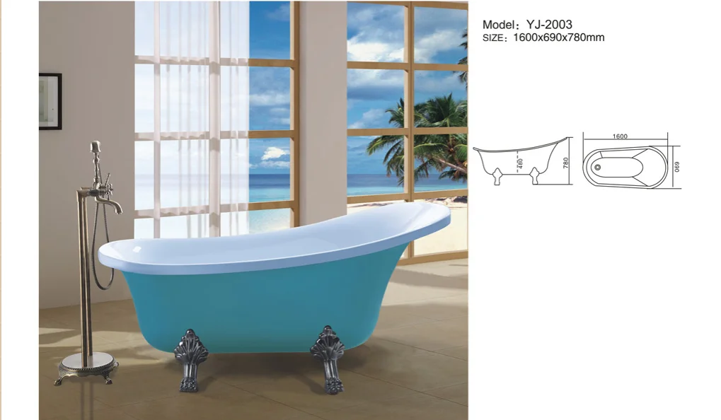 YJ2003 Classical Bathroom Free Standing Acrylic Clawfoot Bath tub with Tiger Feet