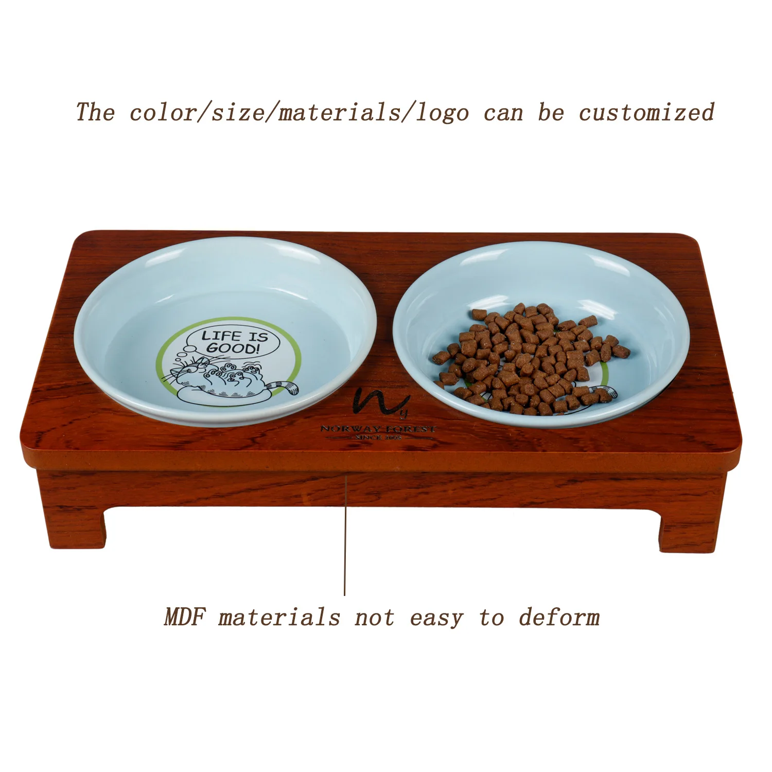 Customized Wooden Pet Feeder Double Bowl Raised Stand For Cats And Dogs