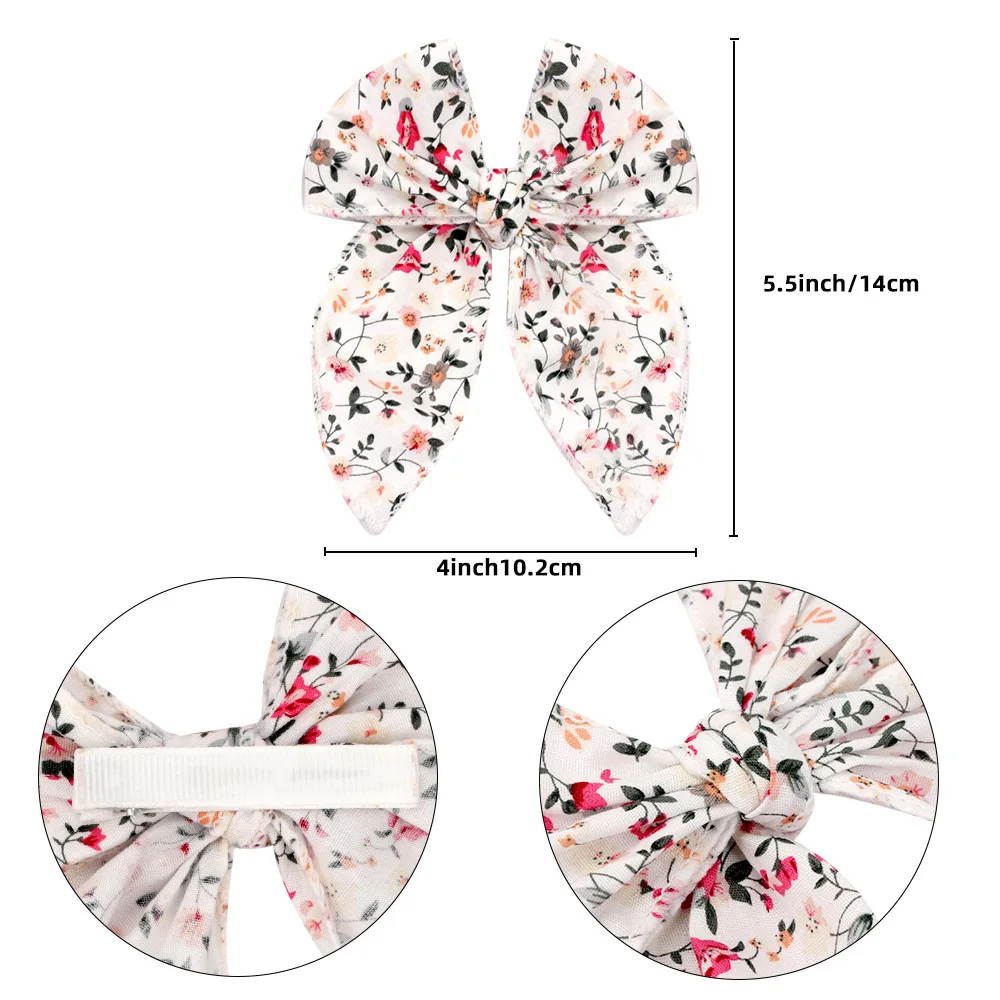 Elegant Floral Cotton Hair Bows Spring Hair Clips Fashion Print