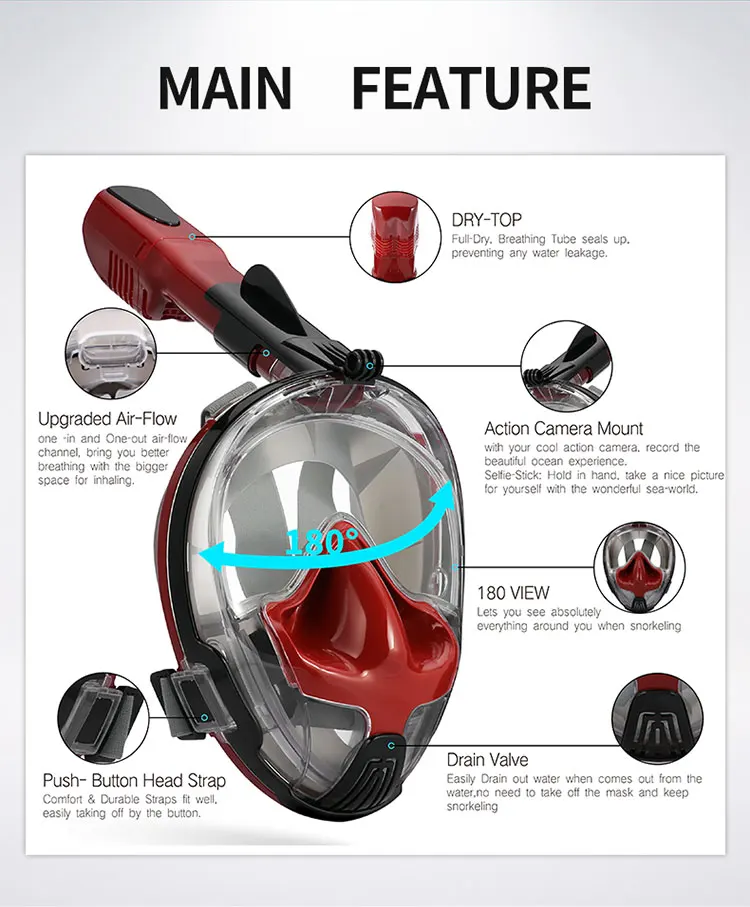 Amazon Top Seller 2019 Scuba Diving Equipment Full Face Snorkel Mask
