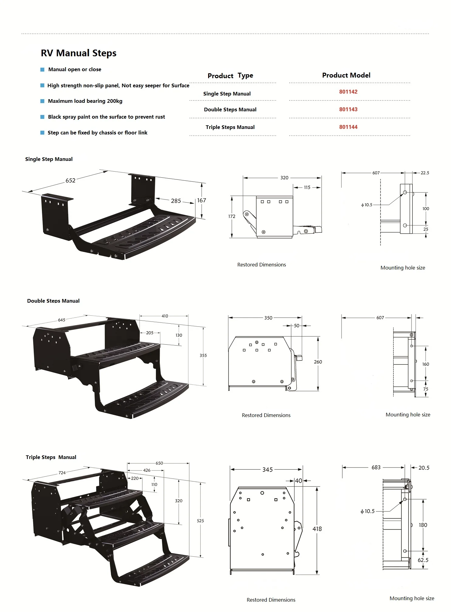 Factory Price Rv Motorhome Steps,Rv Single Staircase,Single Tread