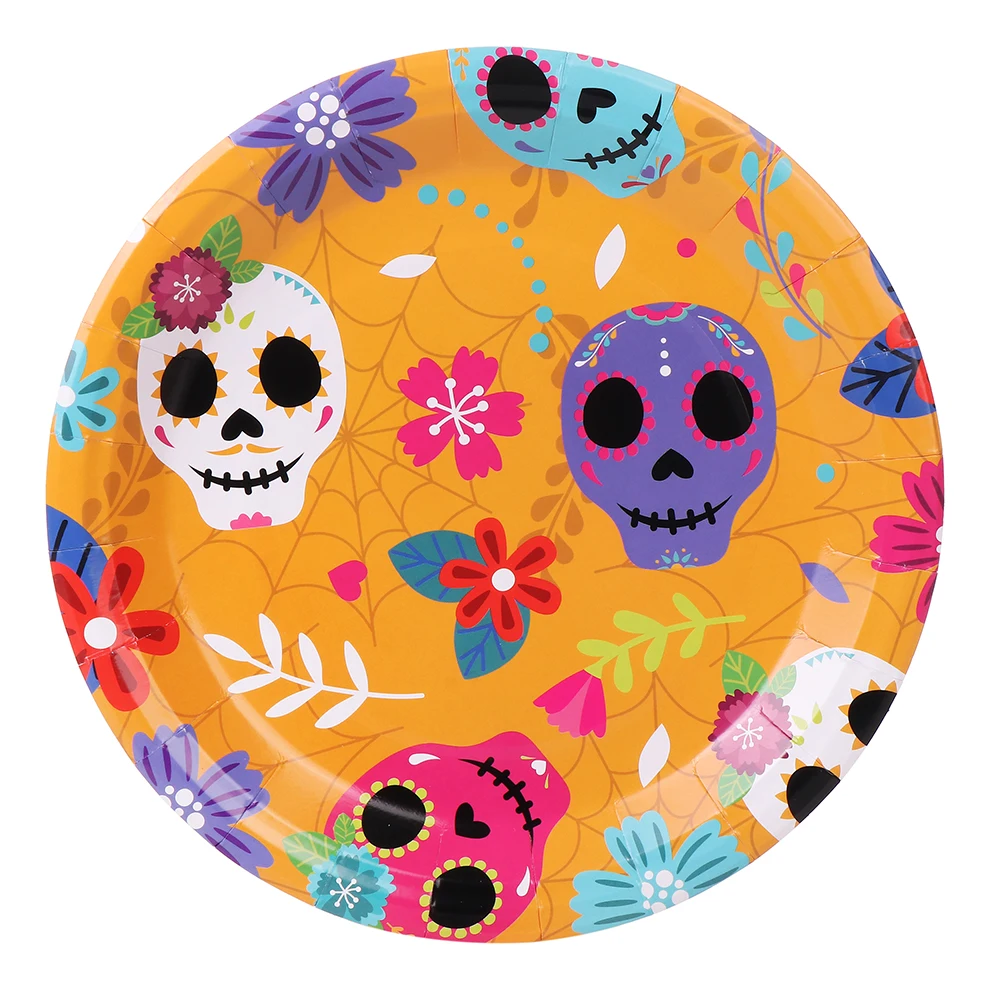 Day of the Dead Party Plates, Dia De Los Muertos Party Supplies Disposable Dinnerware for Mexican Fiesta Carnival Holiday details
