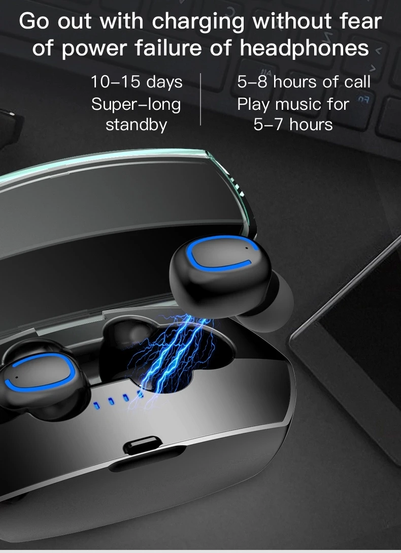 Popular Cellphone Waterproof Bass Stereo Earphone with charging box sports tws mi earphones earbuds wireless bluetooth earphone - ANKUX.COM