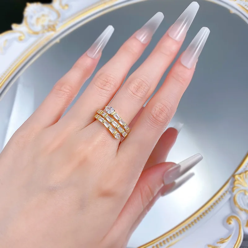 S925 Silver Snake-Shape Ring with Lab Diamond and Pearl Gold Plated Religious Trendy Jewelry for Women for Engagement