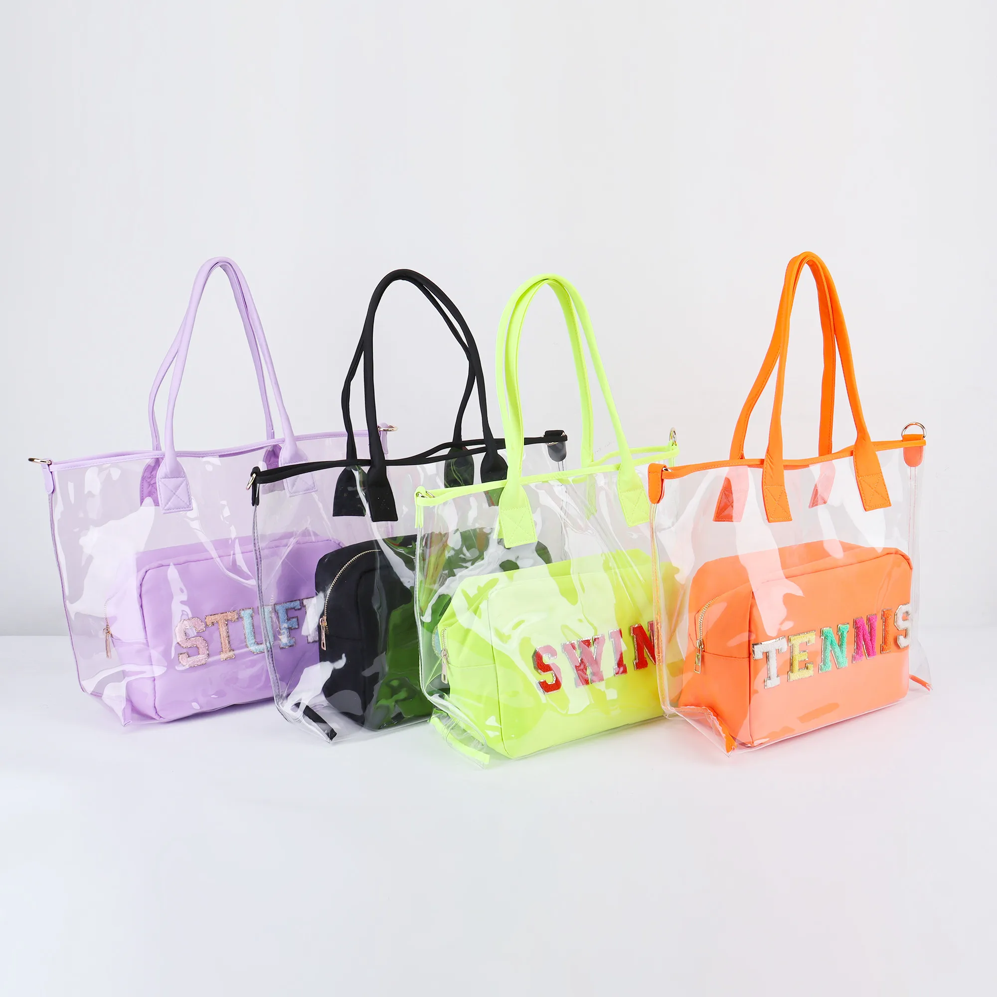 Durable Bright Neon 10 Colors Large Capacity Transparent PVC Large Stadium Bag Swim Pool Beach Tote Women s Vinyl Clear Tote Bag