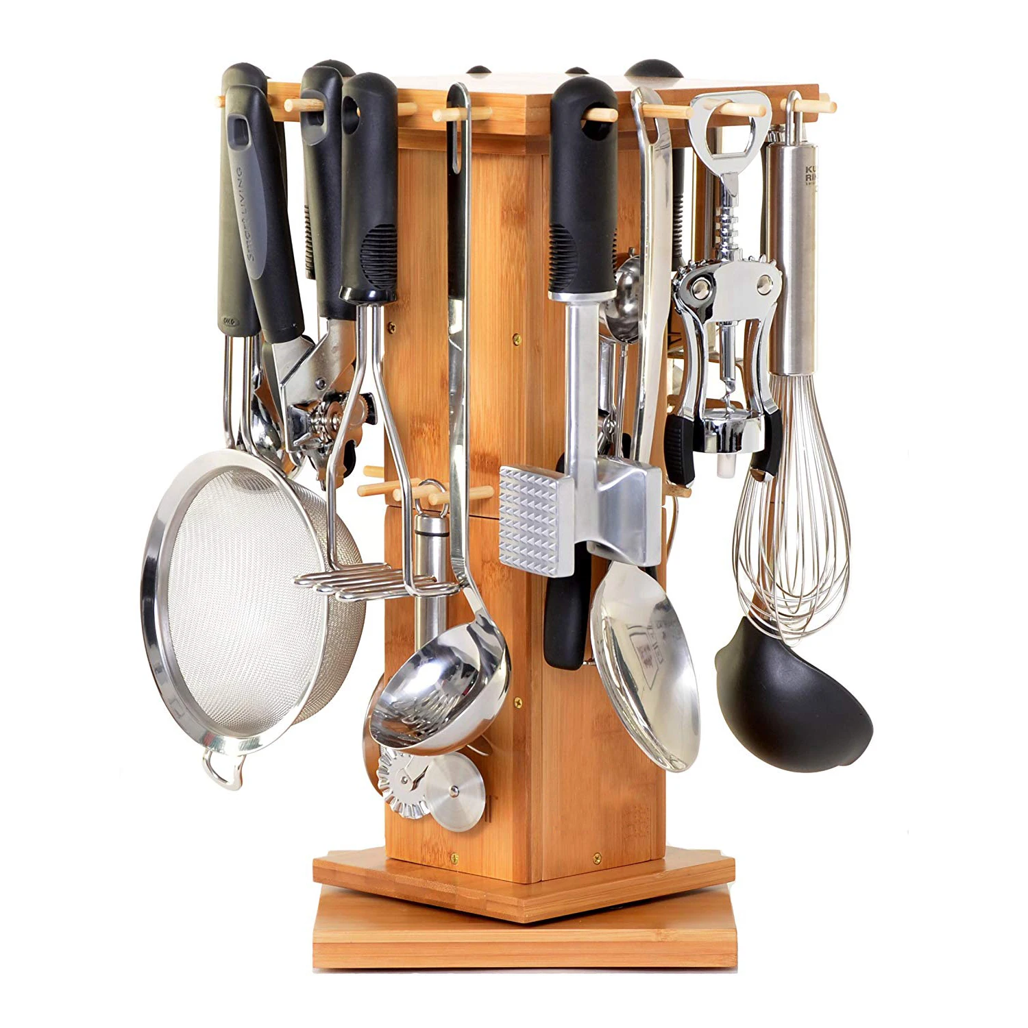 马克杯 16 钩竹器具持有人杯子储物架厨房勺子持有人烹饪用具立场